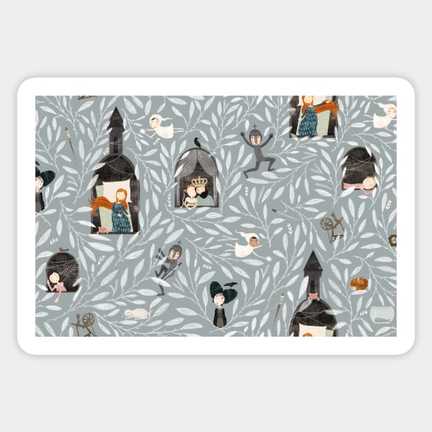 Sleeping Beauty Grey Sticker by katherinequinnillustration